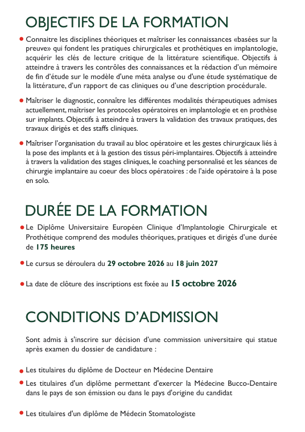 D.U Européen Clinique D'Implantologie Chirurgicale Et Prothétique
